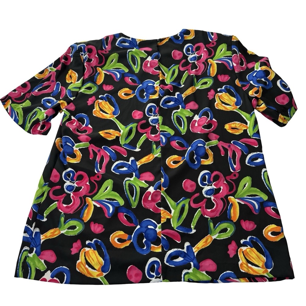 Graver Studio Womens Small Abstract Floral Blouse Black USA Vintage Style